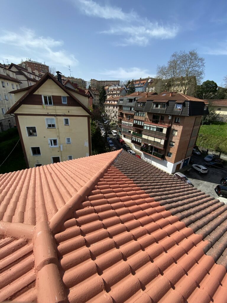 Faldón de teja curva repuesto en un edificio de viviendas de Donostia